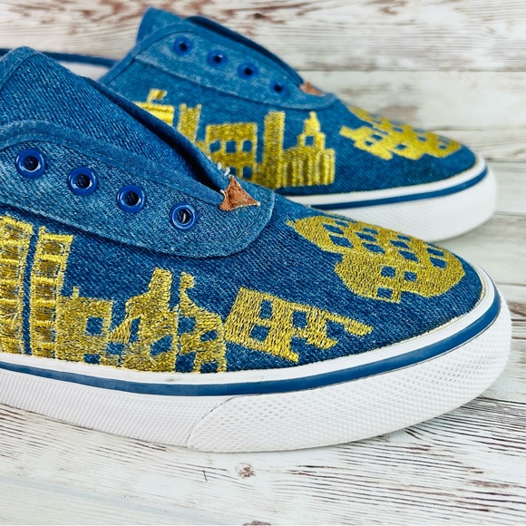 Y2K Sebastiro 90s City Scape embroidered Sneakers size 7.5 skyline design - Picture 6 of 12